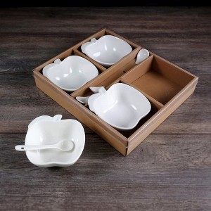 Jiallo Apple Shaped Porcelain Snack Bowl with Spoon, Set of 4 - 1 of 1