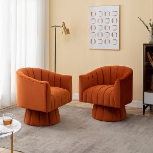 SEYNAR Modern Glam Velvet Upholstered Round 360 Degree Swivel Accent Barrel Chair Set of 2 - 1 of 4
