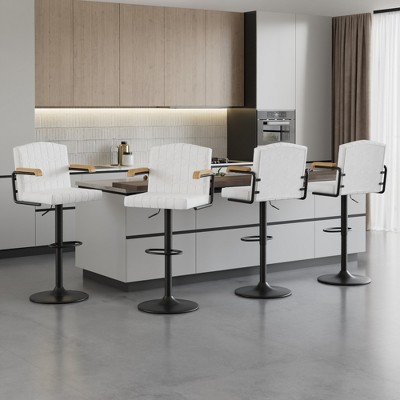 VECELO Bar Stools with Back & Armrest Set of 2/4, Counter Height Fabric/PU Leather Barstools Set with Tufted Upholstery & Footrest Ring