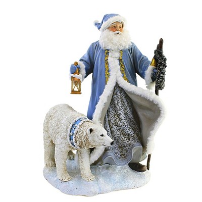 Christmas Blue Santa With Animals/wreath - One Figurine 15.25