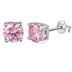 Birthstone Earrings for Women Solitaire Round Cubic Zirconia Sterling Silver Ginger Lyne Collection - 1 of 4