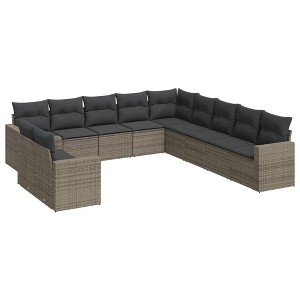 vidaXL Garden Sofa Set Grey PE Rattan Large Adjustable Feet - 1 of 4