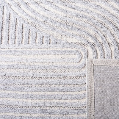 Coastal Geometric Gray Square Tufted Wool Blend Rug - 6'