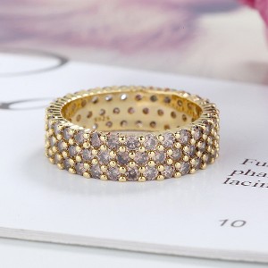 14K Gold Plated Three Row Chocolate Crystal Eternity Ring - 1 of 3