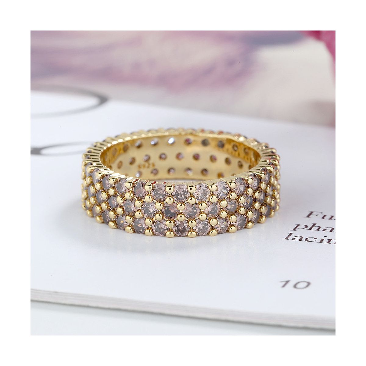 14K Gold Plated Three Row Chocolate Crystal Eternity Ring - thumbnail 2