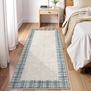 Modern Bordered Plaid Runner Rug 2x6 Ft Soft Thin Washable Hallway Runner with Non-Slip TPR Rubber Backing, Foldable Low Pile Non Shedding Rug - 1 of 4