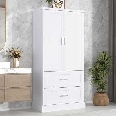 Tall Bathroom Storage Cabinet, Bathroom Cabinets With 2 Doors And 2 Drawers And Adjustable Shelf-Cuddlewood