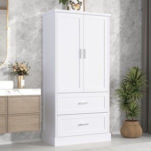 Tall Bathroom Storage Cabinet, Bathroom Cabinets With 2 Doors And 2 Drawers And Adjustable Shelf-Cuddlewood - 1 of 4