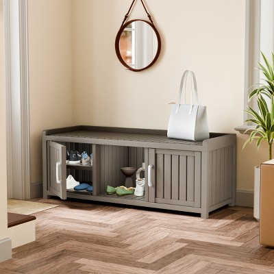 Syemin Shoe Racks Shoe Storage Cabinet Waterproof UV-Resistant Entryway Storage Bench Indoor Outdoor Shoe Organizer, Grey, 46.85"*17.32"*17.91"