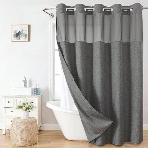 Charcoal Linen Textured Shower Curtain with Snap - in Fabric Liner Set, Hotel Luxury Decor Waterproof Bathroom Shower - 1 of 4