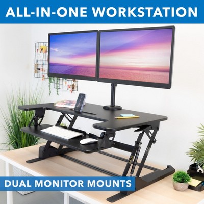 Black Adjustable Standing Desk Converter with Dual Monitor Mount