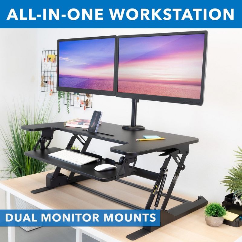 Mount-It! Height Adjustable Standing Desk Converter with Bonus Dual Monitor Mount Included - Wide 36 Inch Sit Stand Workstation with Gas Spring Lift, 3 of 10