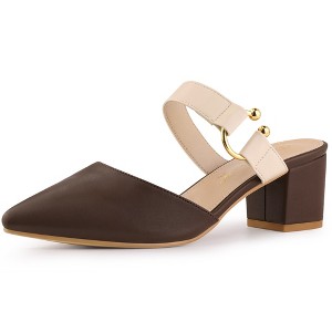 Allegra K Women's Instep Strap Pointed Toe Chunky Heel Dress Mules Pumps - 1 of 4