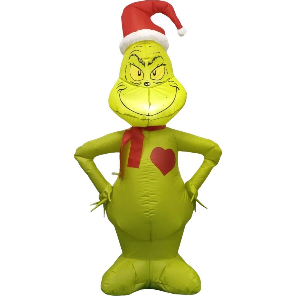 4' Christmas Lit Inflatable Grinch with Heart and Santa Hat - Dr. Seuss