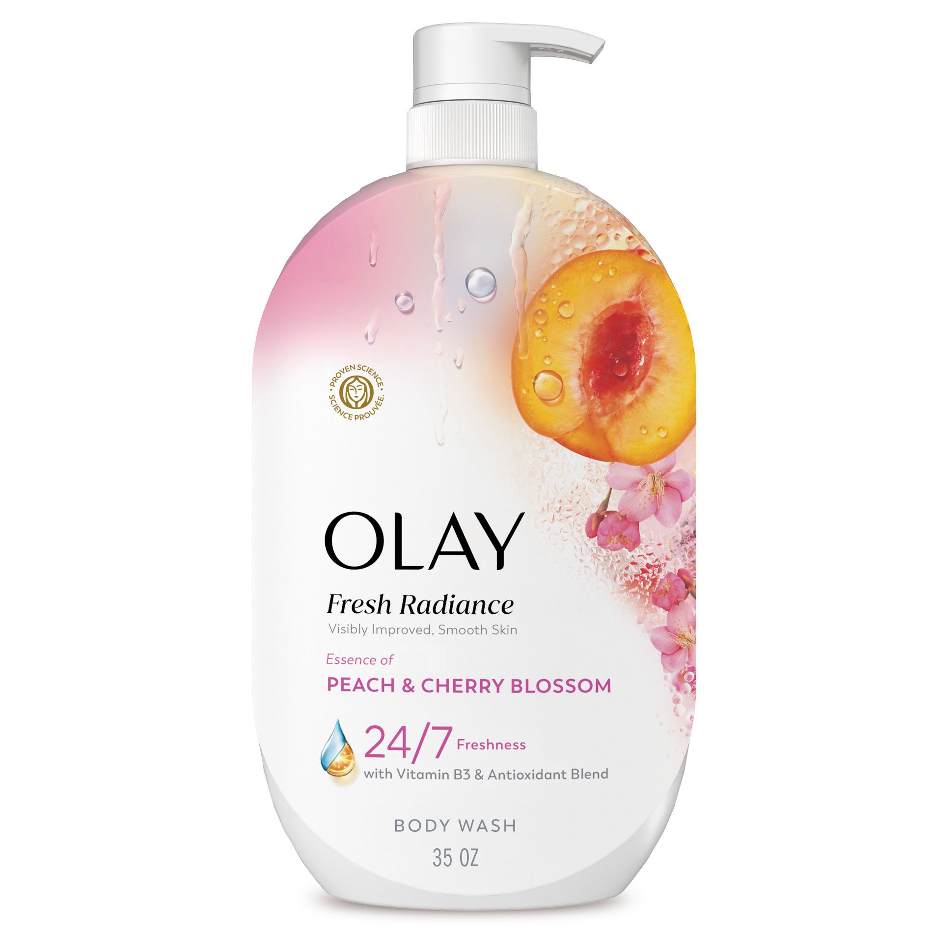 Olay Fresh Radiance Vitamin B3 and Antioxidant Blend Body Wash - Peach and Cherry Blossom - 35 fl oz: Sensitive, Combination, Dry Skin