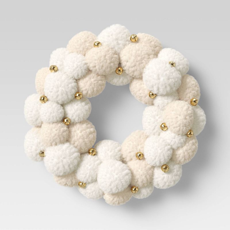 Two-Tone Pom-Pom Wreath Cream - Threshold&#8482;, 1 of 7