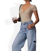 Anna-Kaci Women's Short Sleeve Sweetheart Neckline Bodysuit with Slim Fit and Stretch Fabric - 3 of 4
