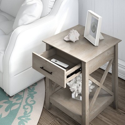 Washed Gray Square End Table with Storage Drawer and Shelf