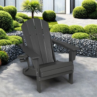 FURNIinspire Patio Accent Chairs Folding Adirondack Chair, Set Of 2 Folding Chairs With Cup Holder, Outdoor Accent Chairs, Gray, 32"*29"*36"