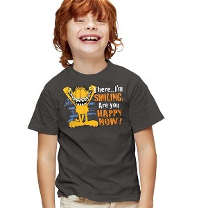 Boys' Garfield Smiling T-Shirt Charcoal Small - 1 of 4