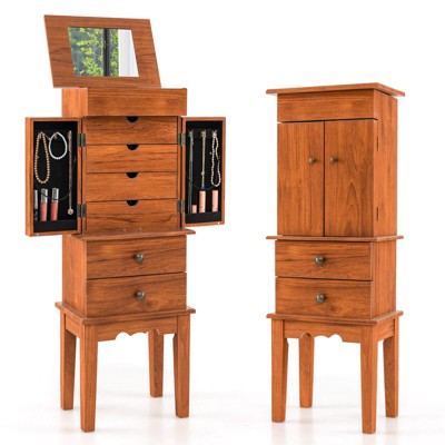 Costway Vintage Jewelry Armoire Cabinet Chest Big Storage Box Organizer with Drawers & Mirror