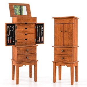 Costway Vintage Jewelry Armoire Cabinet Chest Big Storage Box Organizer with Drawers & Mirror - 1 of 4