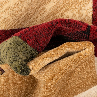 Modern Geometric Red Synthetic 5' x 7' Easy-Care Area Rug