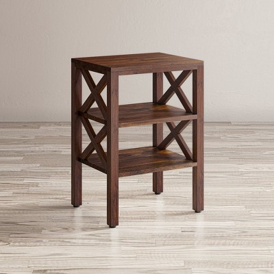 Transitional Solid Wood and Metal X-Side Accent Table in Brown