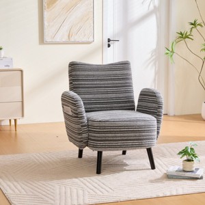 Modern Boucle Armchair with Side Storage Pocket, Upholstered Reading Chair with Solid Wood Legs, Accent Chair for Living Room or Bedroom-Koiai - 1 of 4