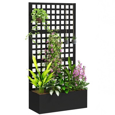 Outsunny Metal Planter Box with Trellis, Drain Holes