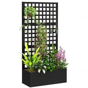 Outsunny Metal Planter Box with Trellis, Drain Holes - 1 of 4