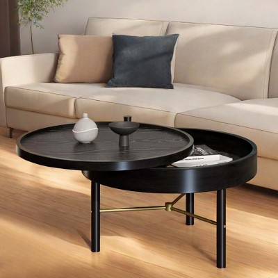 NicBex Modern Round Wood Rotating Coffee Table with Metal Legs for Living Room
