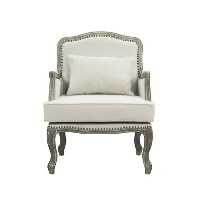 Elegant Cabriole Carved Wood Accent Chair in Cream Linen