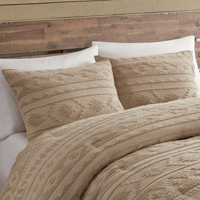 Tan Full Down Alternative Microfiber Comforter Set with Gathered Embellishment