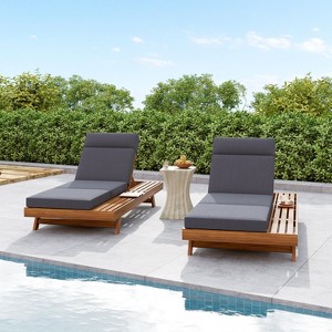 Christopher Knight Home Darla Outdoor Acacia Wood Adjustable Chaise Lounge with Water-Resistant Cushions (Set of 2) - 1 of 4
