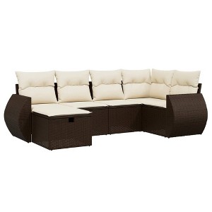 vidaXL 6 Piece Patio Sofa Set with Cushions - Brown and Cream without storage - 1 of 4