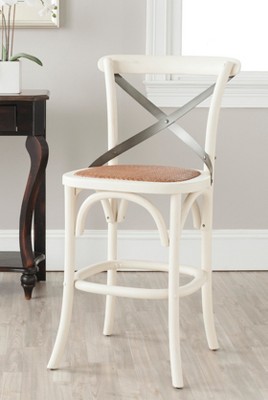 Ivory Wood X Back Counter Stool with Wicker Seat