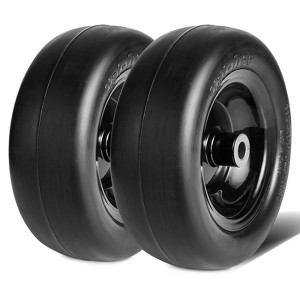 VEVOR Tubeless Mower Wheels, 11x4-5" Size, Pair of Flat-Free PU Tires on Rims, 3.4" Hub, 3/4" Bushing, Includes 20 Adapters, Black - 1 of 4