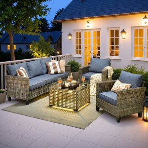 XIZZI Outdoor Sectional Sofa Set, Modular Outdoor Wicker Sofa Set with Optional Solar Table, Ottomans or Fire Pit in 6 Colors, All-Weather Design - 1 of 4