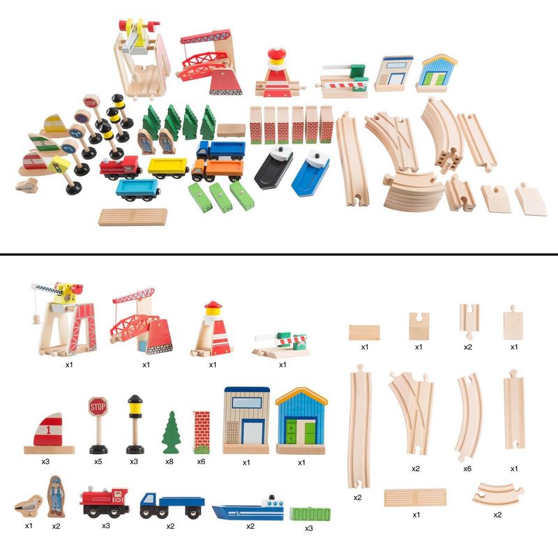 Hey! Play! Kids Deluxe Wooden Train Set with Play Mat, 3 of 8