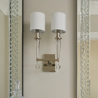 Paxton Elegance 2-Light Polished Nickel Sconce with Silk Shade and Glass Drops