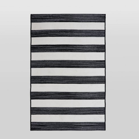 Striped Black and White OUtdoor Rug, Front Porch Rug • Layered