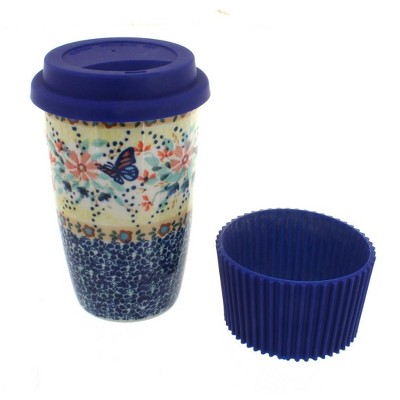 Blue Rose Polish Pottery Blue Butterfly Travel Coffee Mug