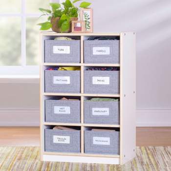 Guidecraft EdQ 8 Cubby Bin Storage Organizer 30": Kids' Wooden Cube Bookshelf, Classroom Storage Shelf with Compartments and Bins
