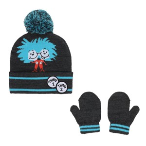 Dr. Seuss Thing 1 and Thing 2 Youth Cuffed Pom Beanie and Gloves Set - 1 of 4