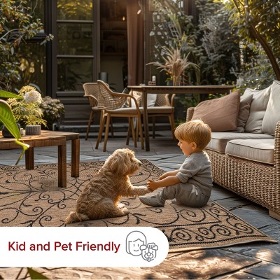 Charming Brown Vine-Inspired 9' x 12' Easy-Care Synthetic Area Rug