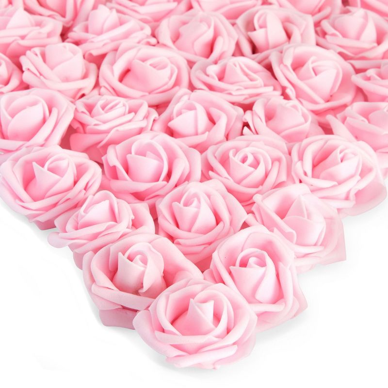 Bright Creations 200 Pack Light Pink Artificial Flower Heads, 2 Inch Stemless Fake Foam Roses for Wall Decorations, Weddings, Bouquets, 1 of 10