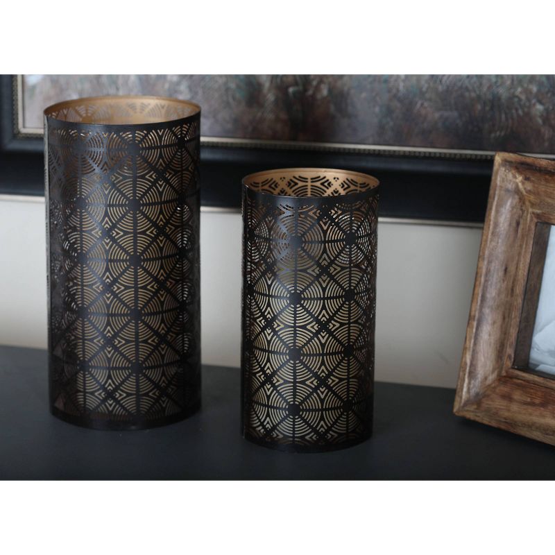 Set of 3 Leafy Cylindrical Contemporary Metal Candle Holders - Olivia & May, 3 of 12