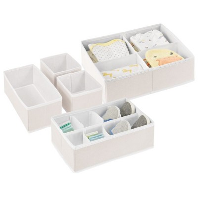mDesign Fabric Baby Nursery Divided Drawer Organizer, Set of 5, Cream/White