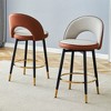 DOMETOUR 360° Rotatable Modern Brown & Light Gray PU Upholstered Bar Chair with Black Metal Legs, Set of 2 - 2 of 4